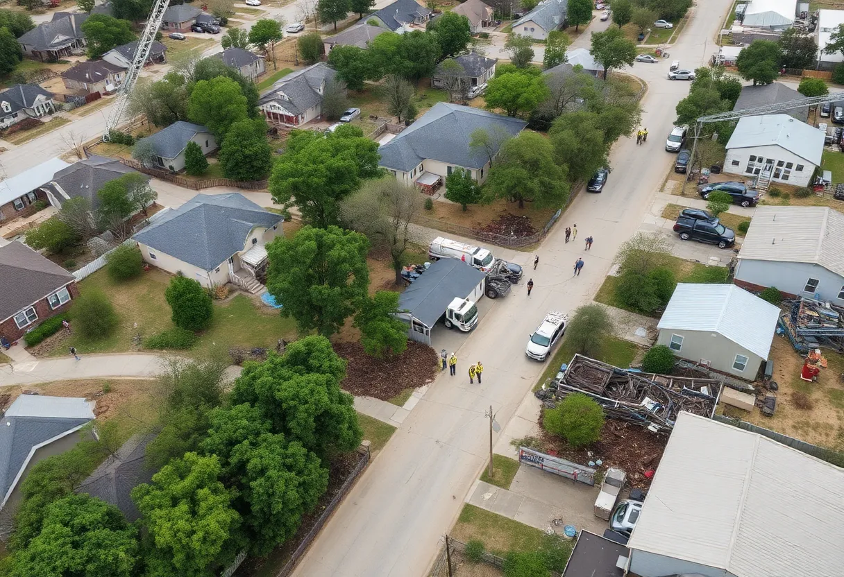 Leander flood recovery operations with emergency response teams.