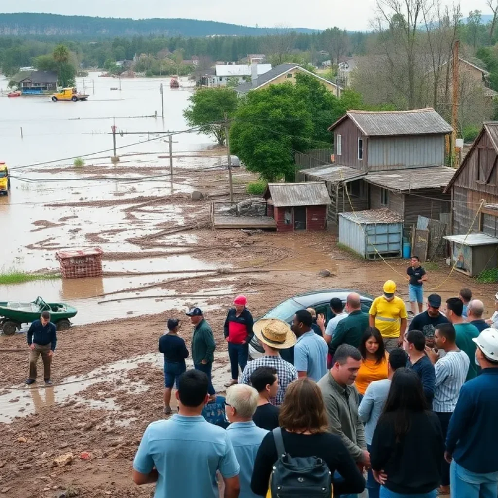 Community members supporting each other after the tragic flooding in Leander, Texas.
