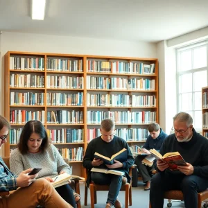 Adults reading in the Pflugerville Public Library