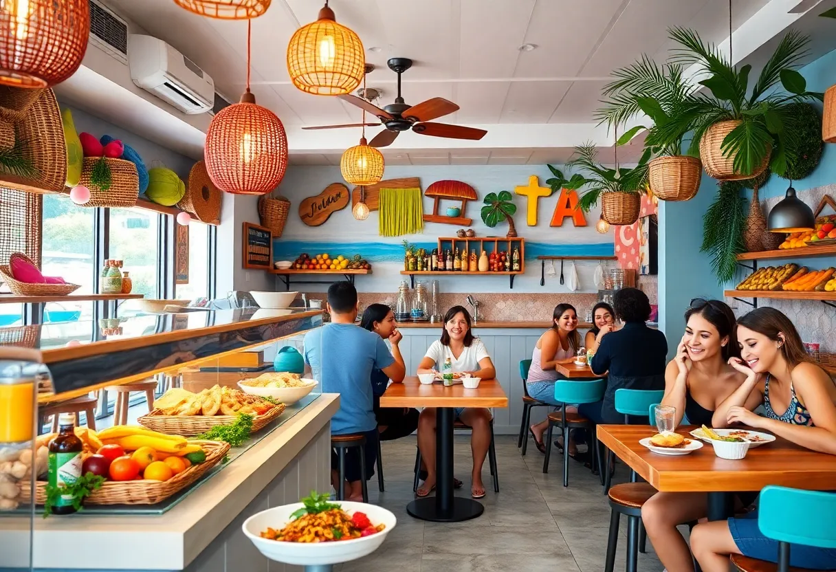 Interior view of Playa Bowls Georgetown with customers enjoying healthy meals