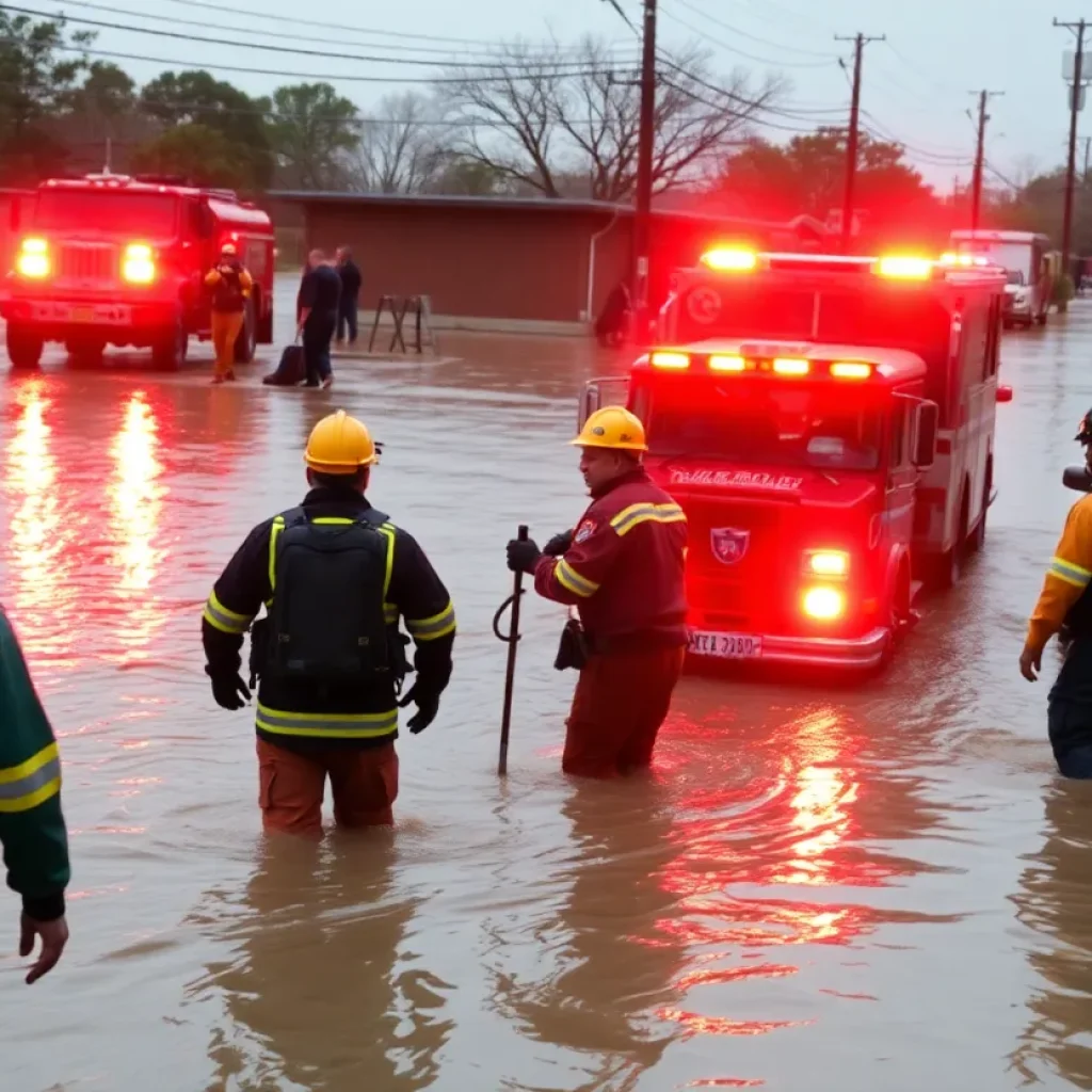 Emergency responders conducting flood rescues at Sandy Creek
