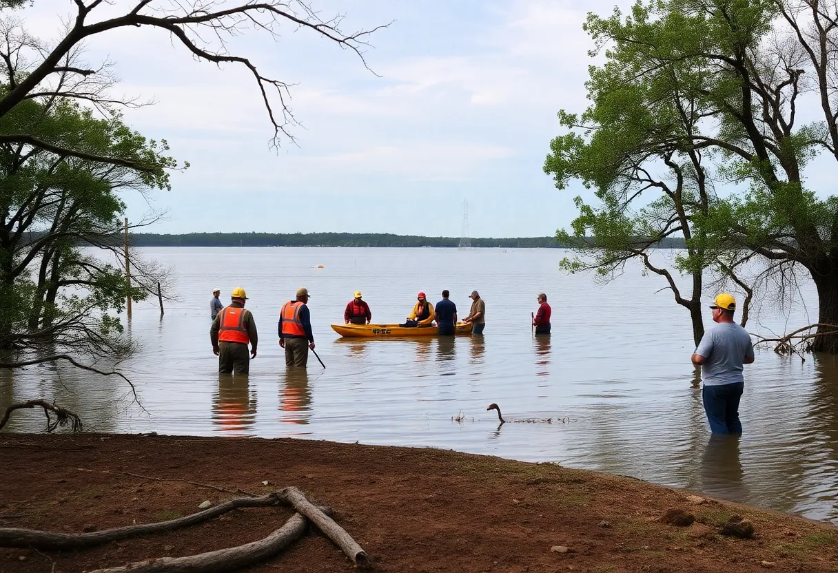 Rescue teams searching flooded areas in Central Texas