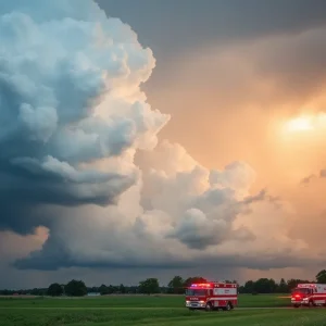 Severe storm clouds over Texas landscape preparing for flash floods