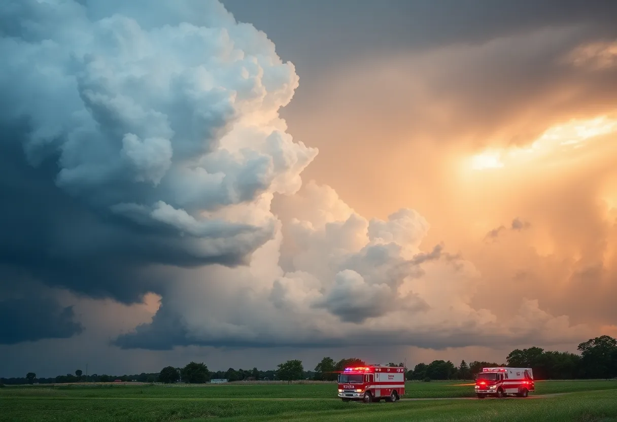 Severe storm clouds over Texas landscape preparing for flash floods