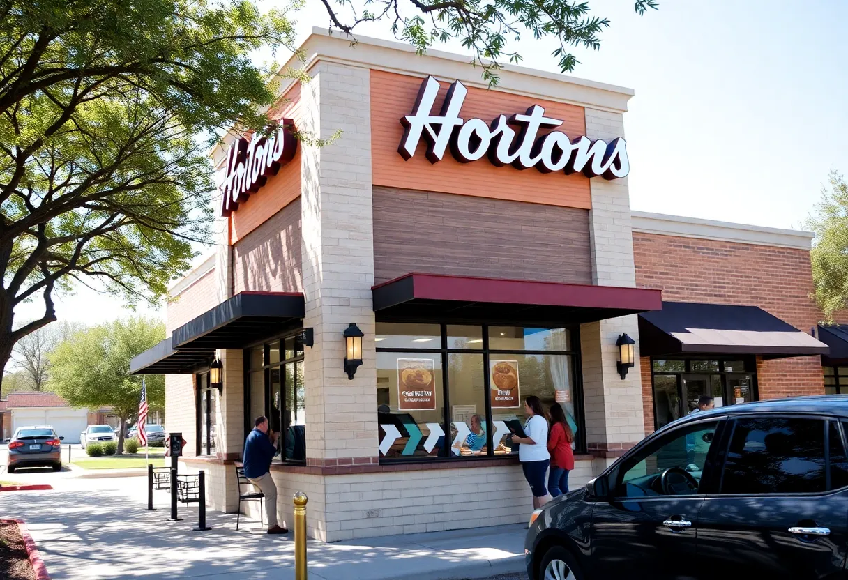 Tim Hortons coffee shop exterior in Cedar Park, Texas