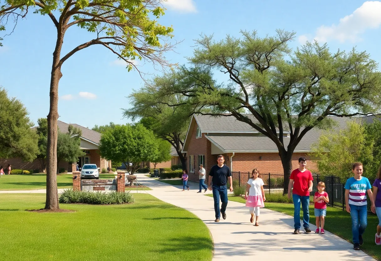 Families in a safe Austin suburb enjoying parks and school activities.