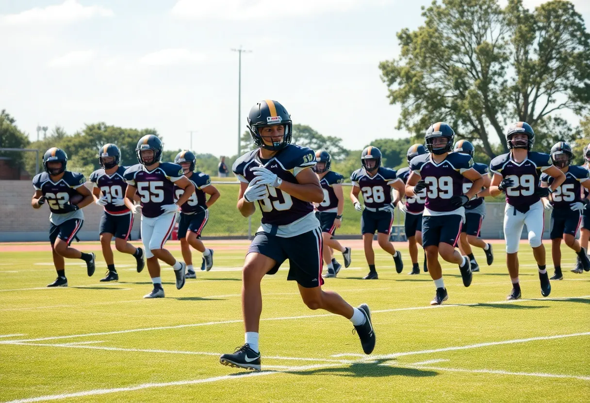 Georgetown Eagles football team training on the field