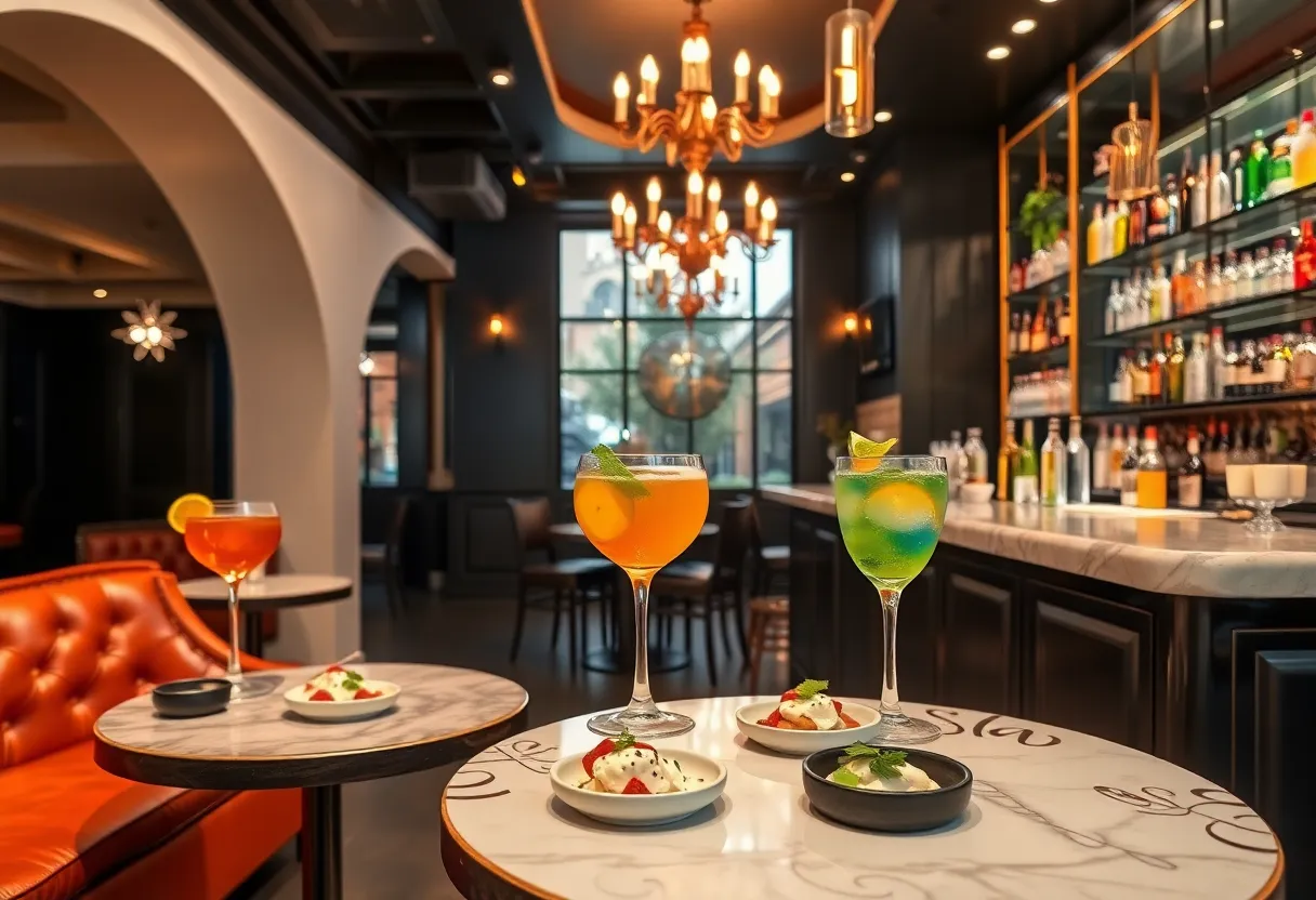 Interior view of Juniper Cocktails & Kitchen showcasing stylish decor and an upscale atmosphere.