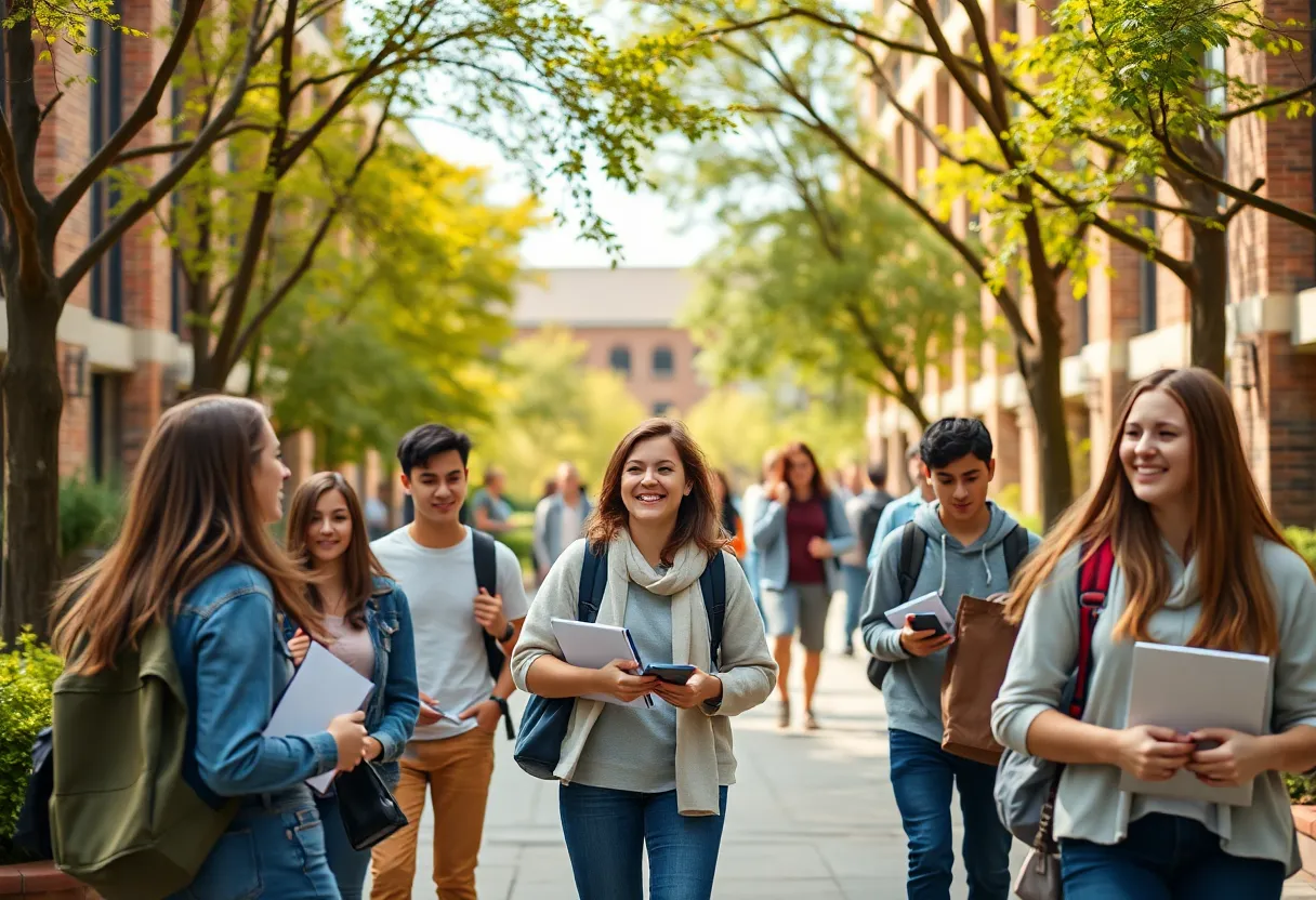 Students at a Southwestern University engaged in campus activities