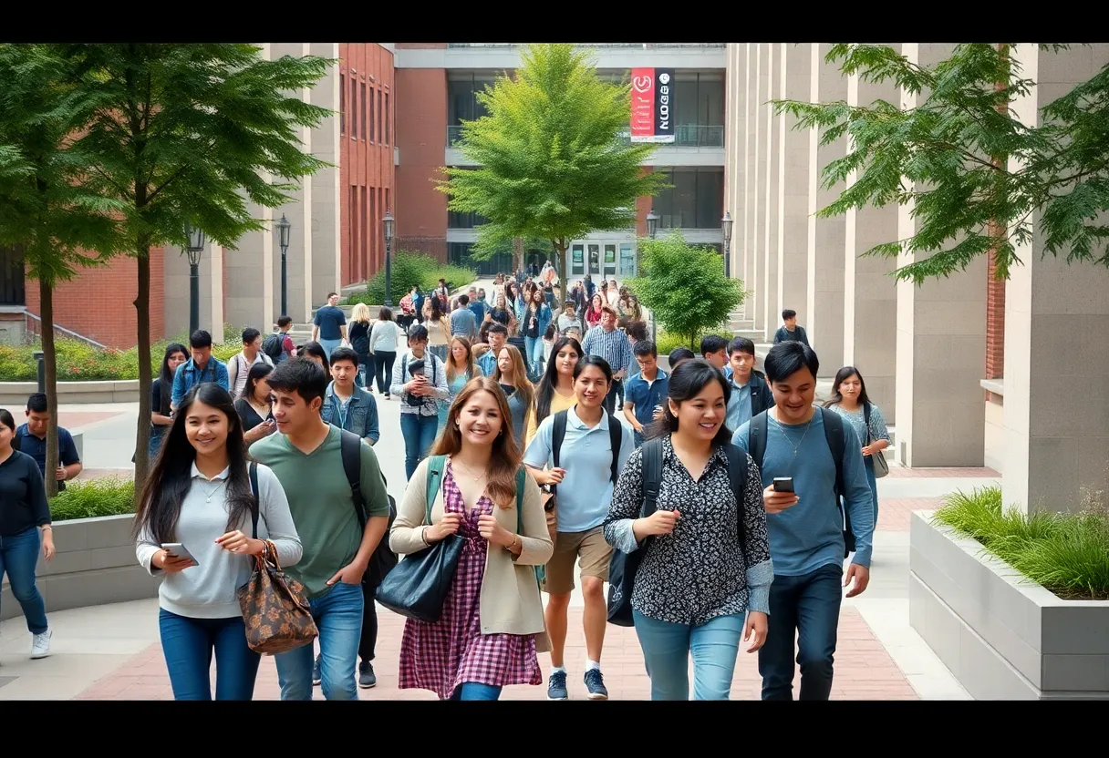 Students walking on the University of Texas at Austin campus