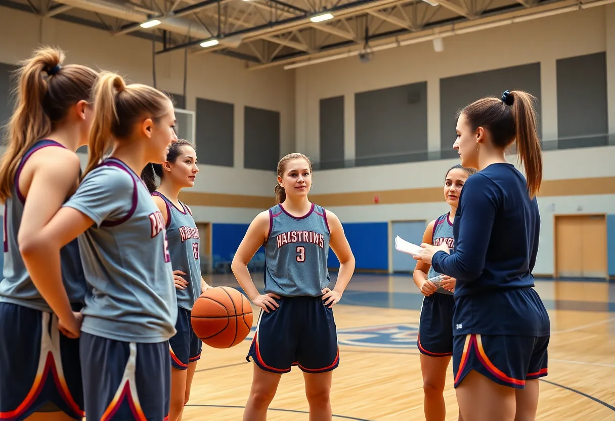 Southwestern University women's basketball team in a coaching session