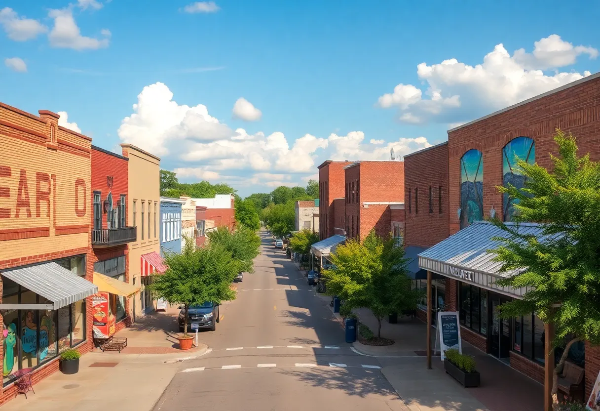 Downtown Bryan Texas featuring local shops and murals