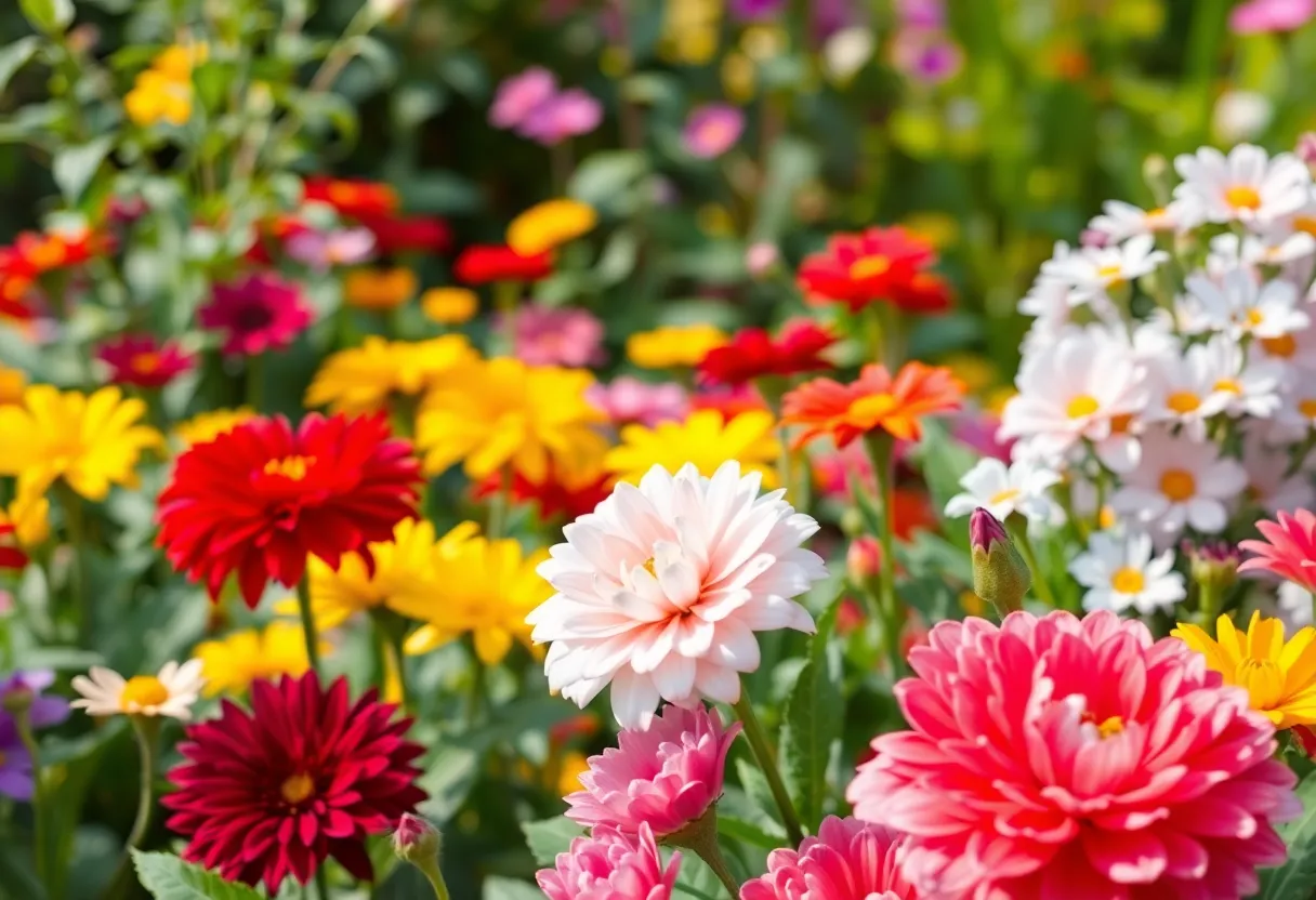 A beautiful garden full of colorful flowers symbolizing celebration and love.