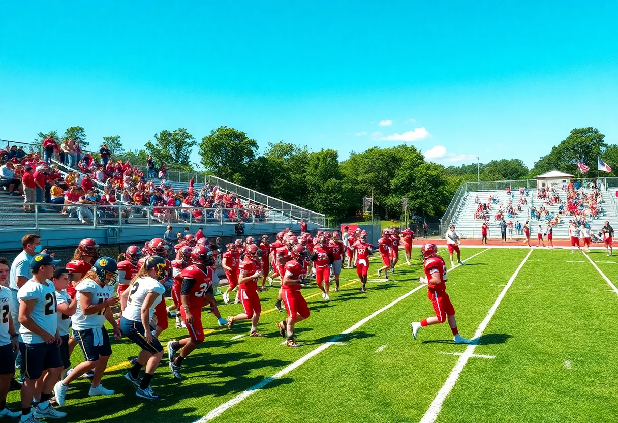 High school football players in action during a game in Central Texas.
