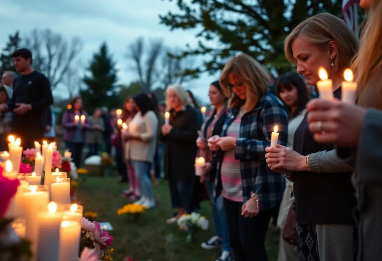 Attendees holding candles at a community vigil