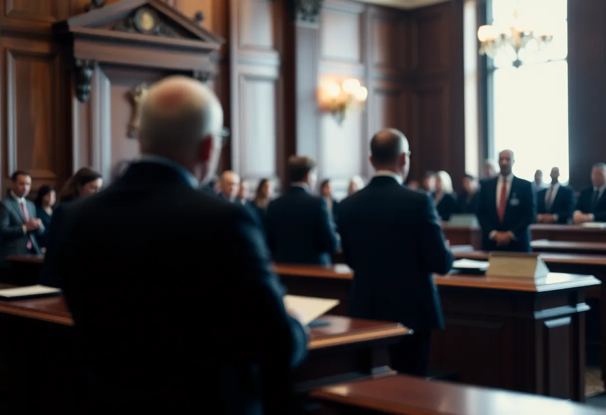 Illustration of a courtroom setting