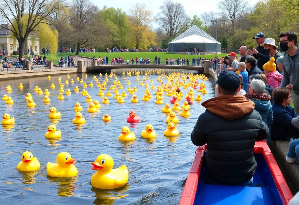 Rubber ducks competing in a race at Georgetown park event