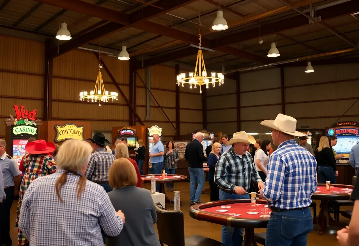 Community members enjoying the Georgetown benefit event with casino games.