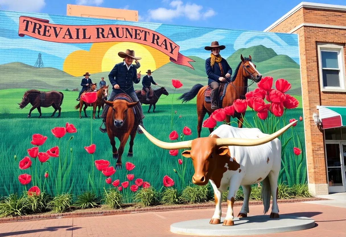Mural depicting Georgetown's cattle-driving history