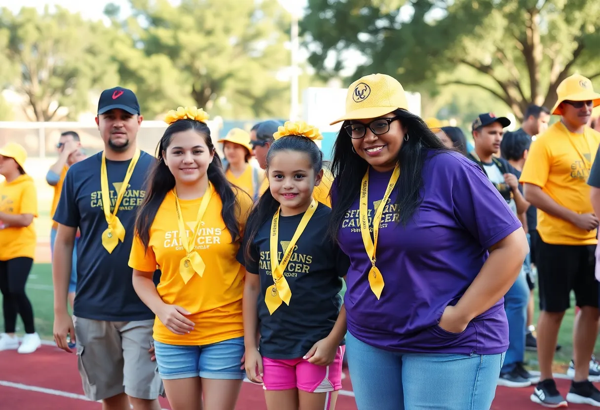 Community sporting event in Georgetown with gold themes for Childhood Cancer Awareness