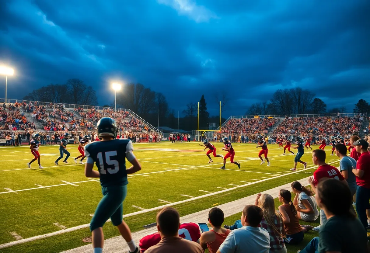 Georgetown Eagles players competing in a football game