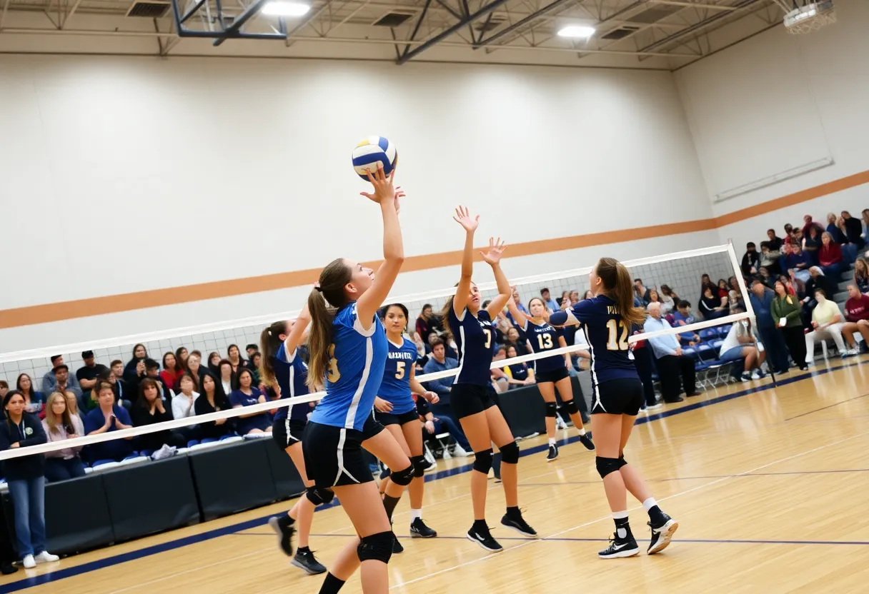 Volleyball match between Georgetown Eagles and Pflugerville Panthers.
