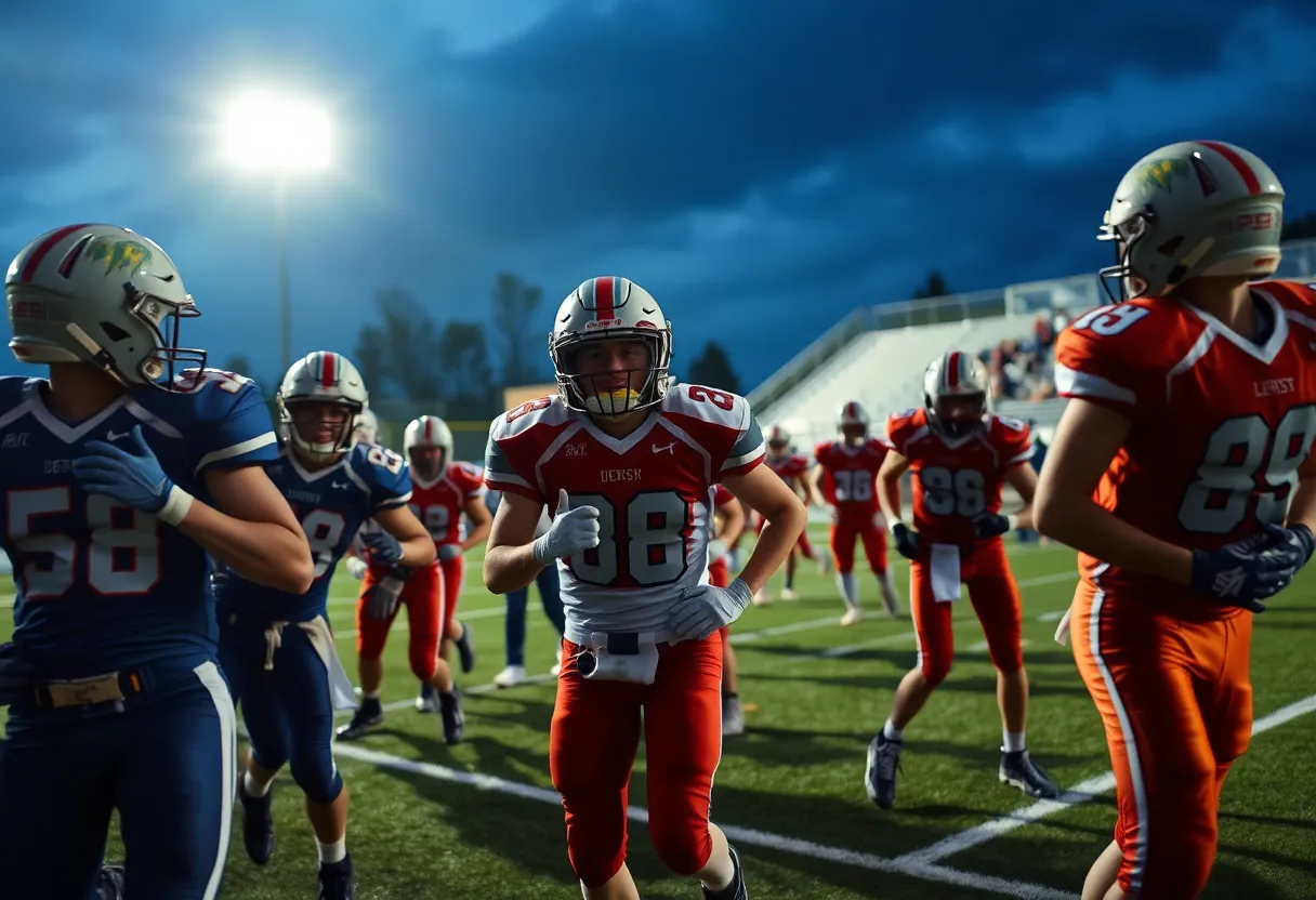 Football players from Georgetown Eagles and Chaparral Bobcats warming up before the game
