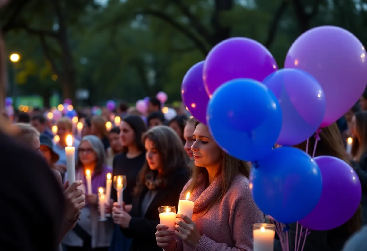 Community gathering for a candlelight vigil honoring victims of a tragic triple homicide.