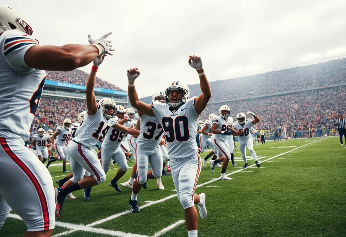 Hays football team celebrates a touchdown during a game.
