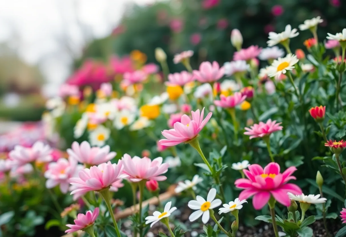 A serene garden filled with colorful flowers symbolizing community spirit.