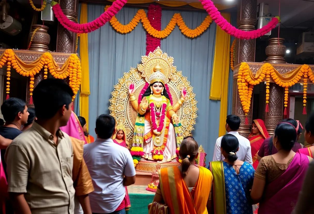 Devotees participating in Navaratri celebration at Hari Hara Kshethram temple in Georgetown, Texas.