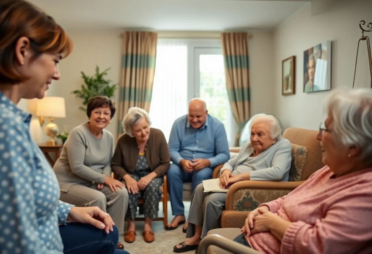 Family gathering in a nursing home reflecting on legacy and compassion