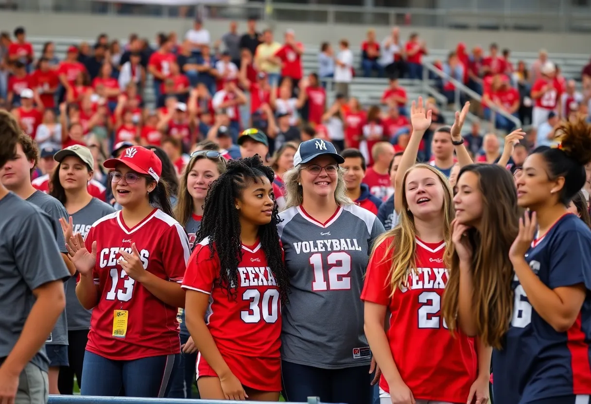 Texas high school football and volleyball athletes in action