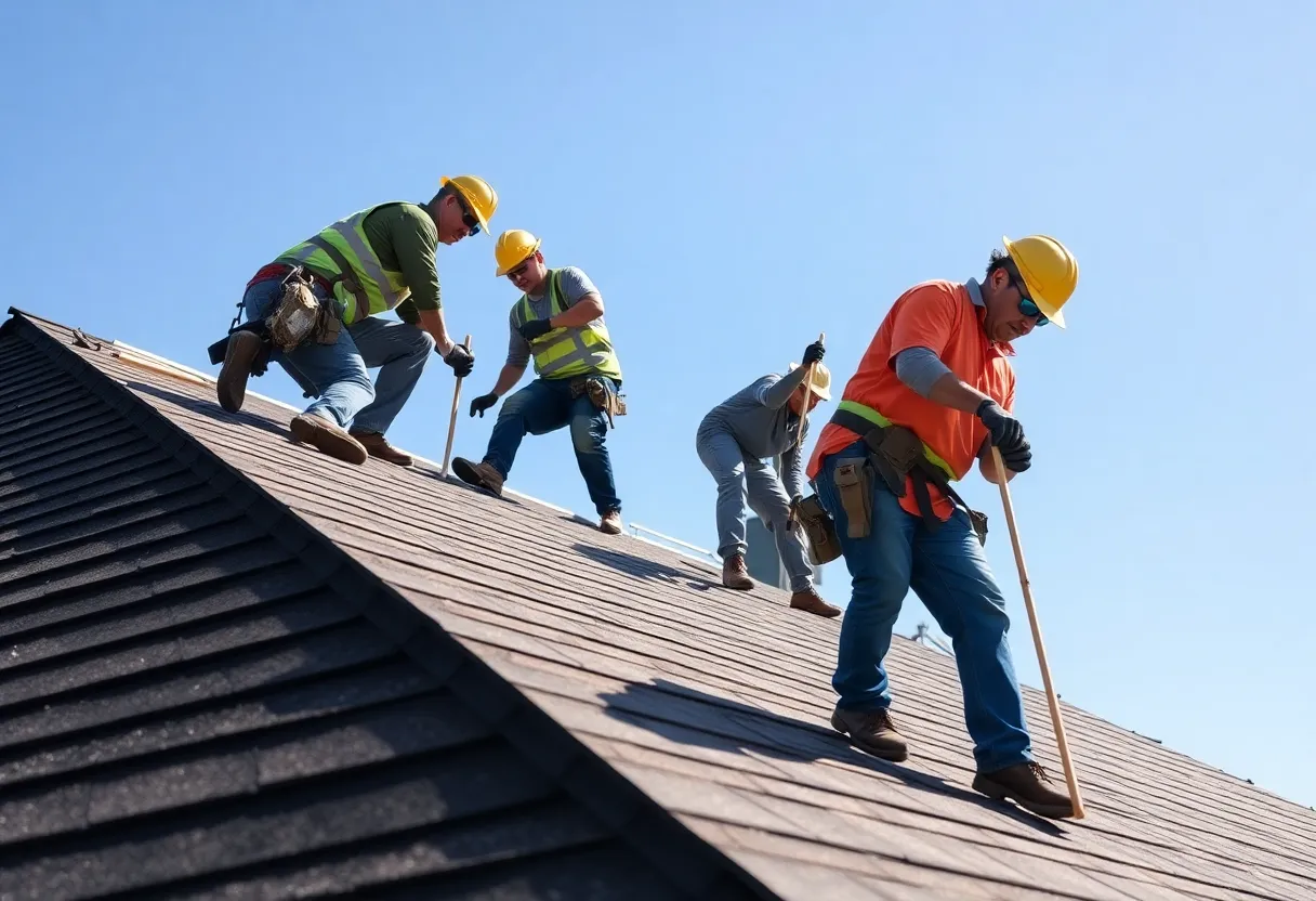Team from Texas Traditions Roofing working on a residential roof
