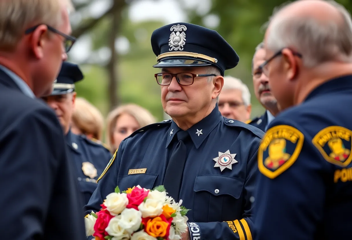Tribute to a former police chief with law enforcement symbols