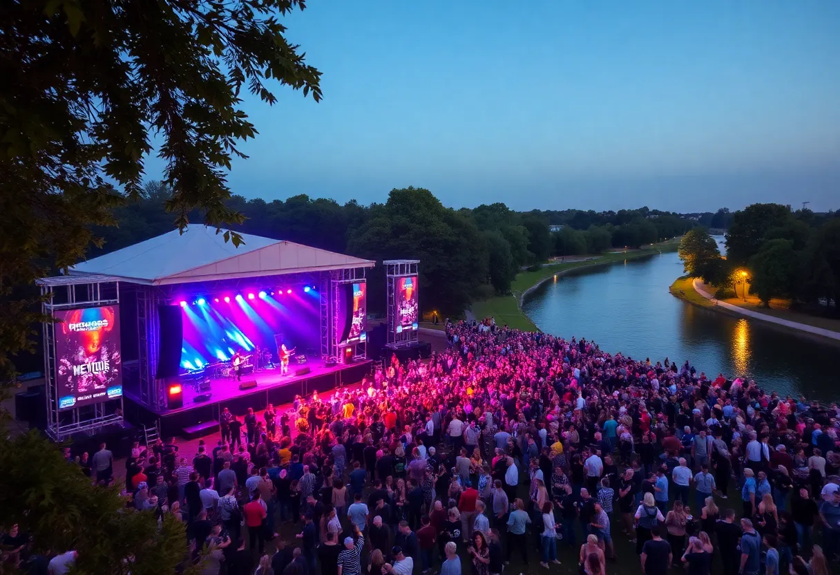 Crowd enjoying the Two Step Inn Festival with performances on stage.