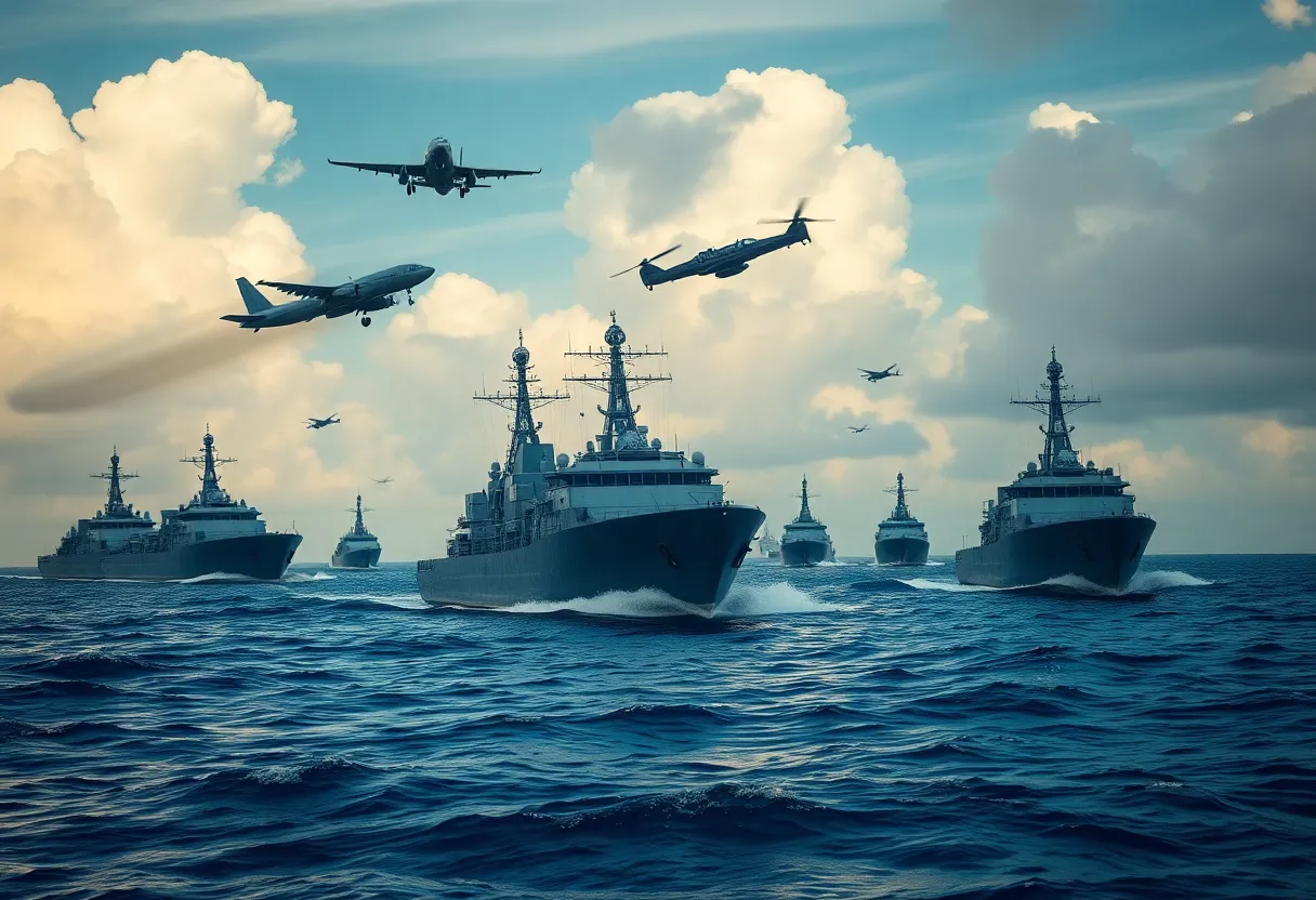 Military forces taking action against drug trafficking operations in the Caribbean