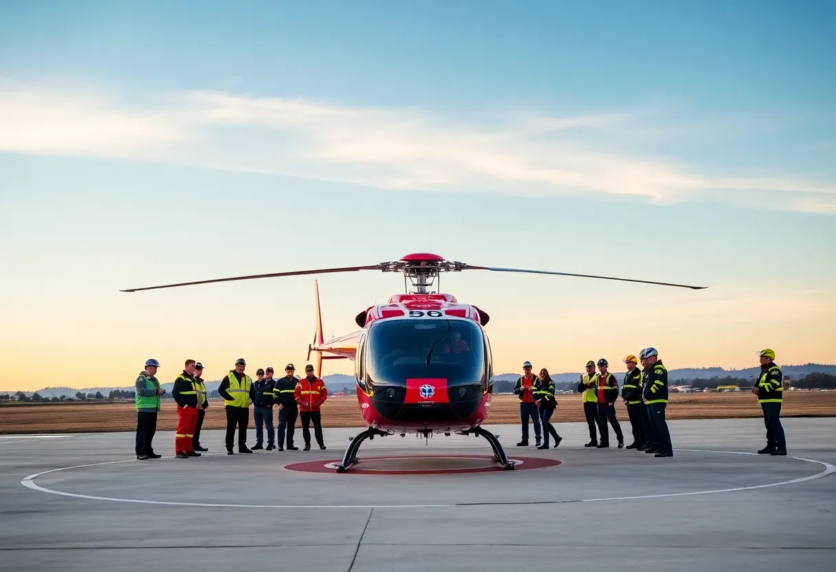 Bell 407 GXP helicopter on a helipad for emergency medical services