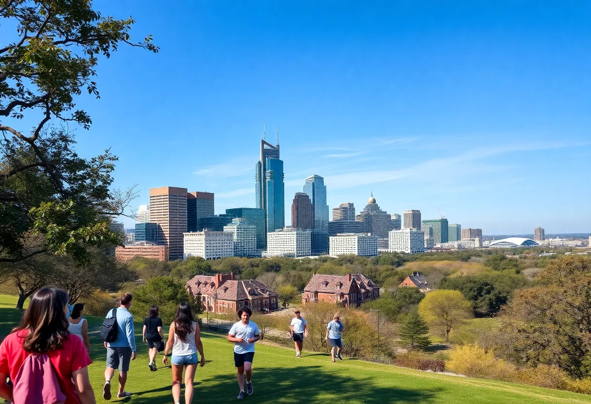 Cityscape of Austin, Texas with a focus on parks and young residents