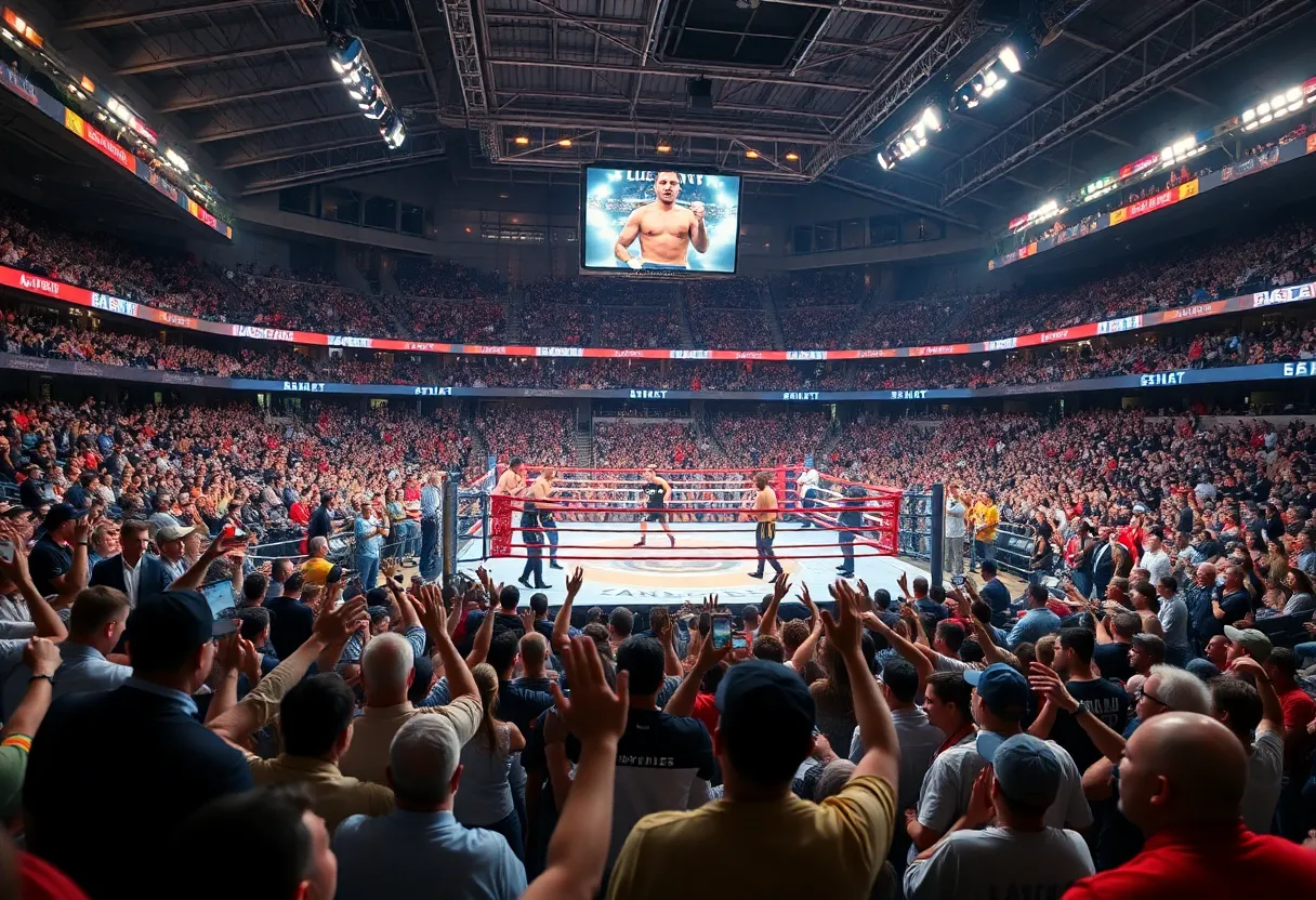Boxing event at Southwestern University Park with fighters in the ring.