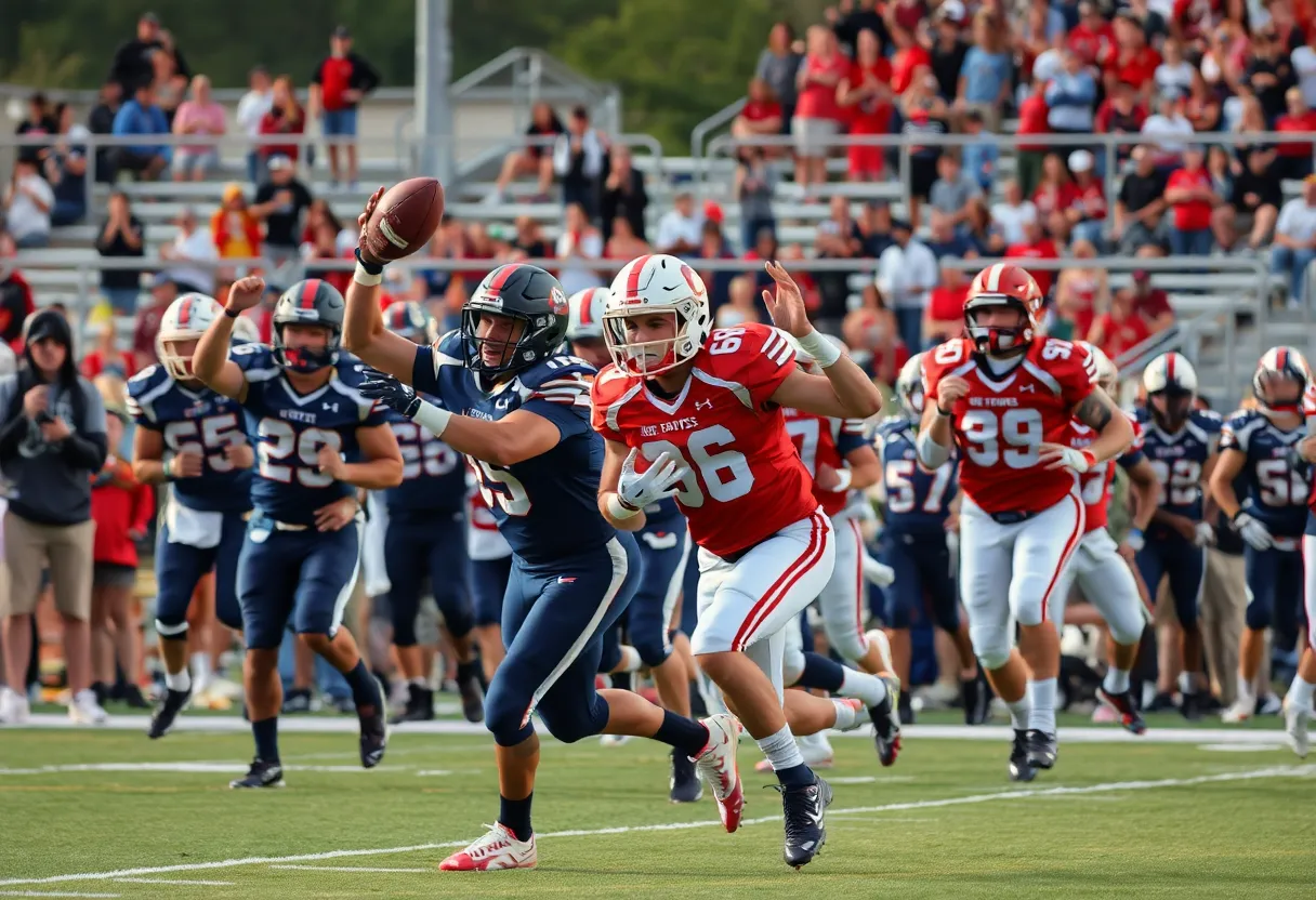 High school football players in a game in Central Texas