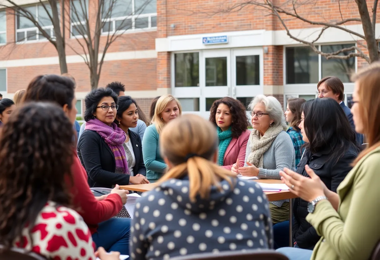 Community members discussing school attendance boundaries at a meeting