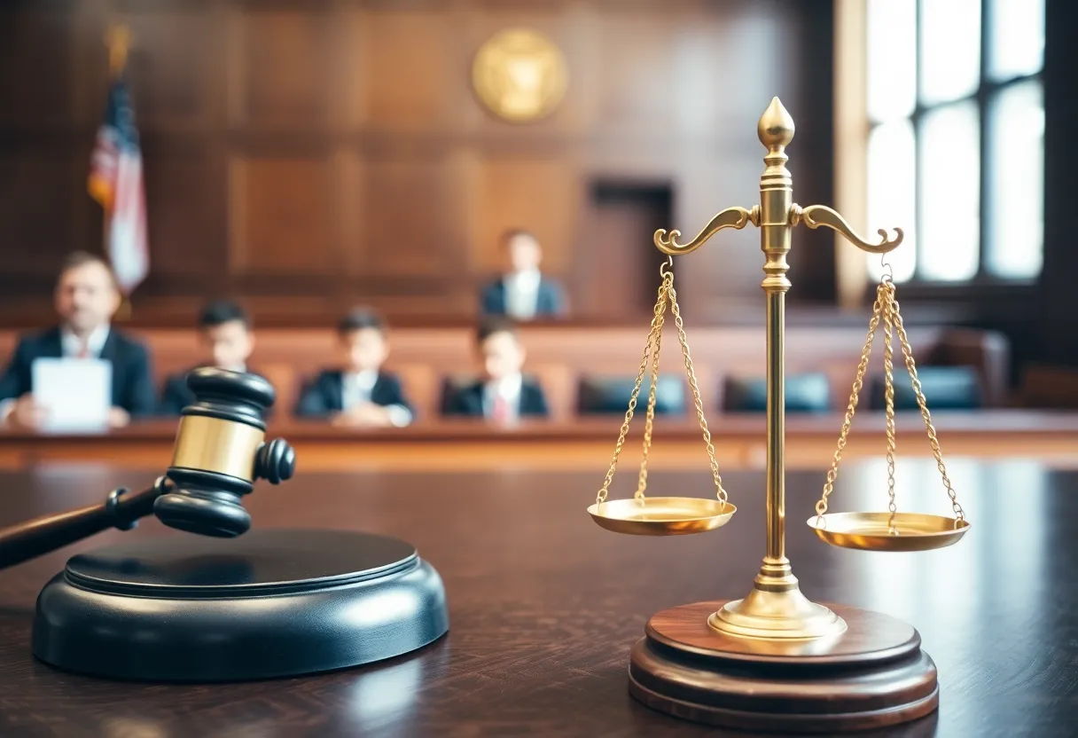 Courtroom scene symbolizing justice in child abuse cases.