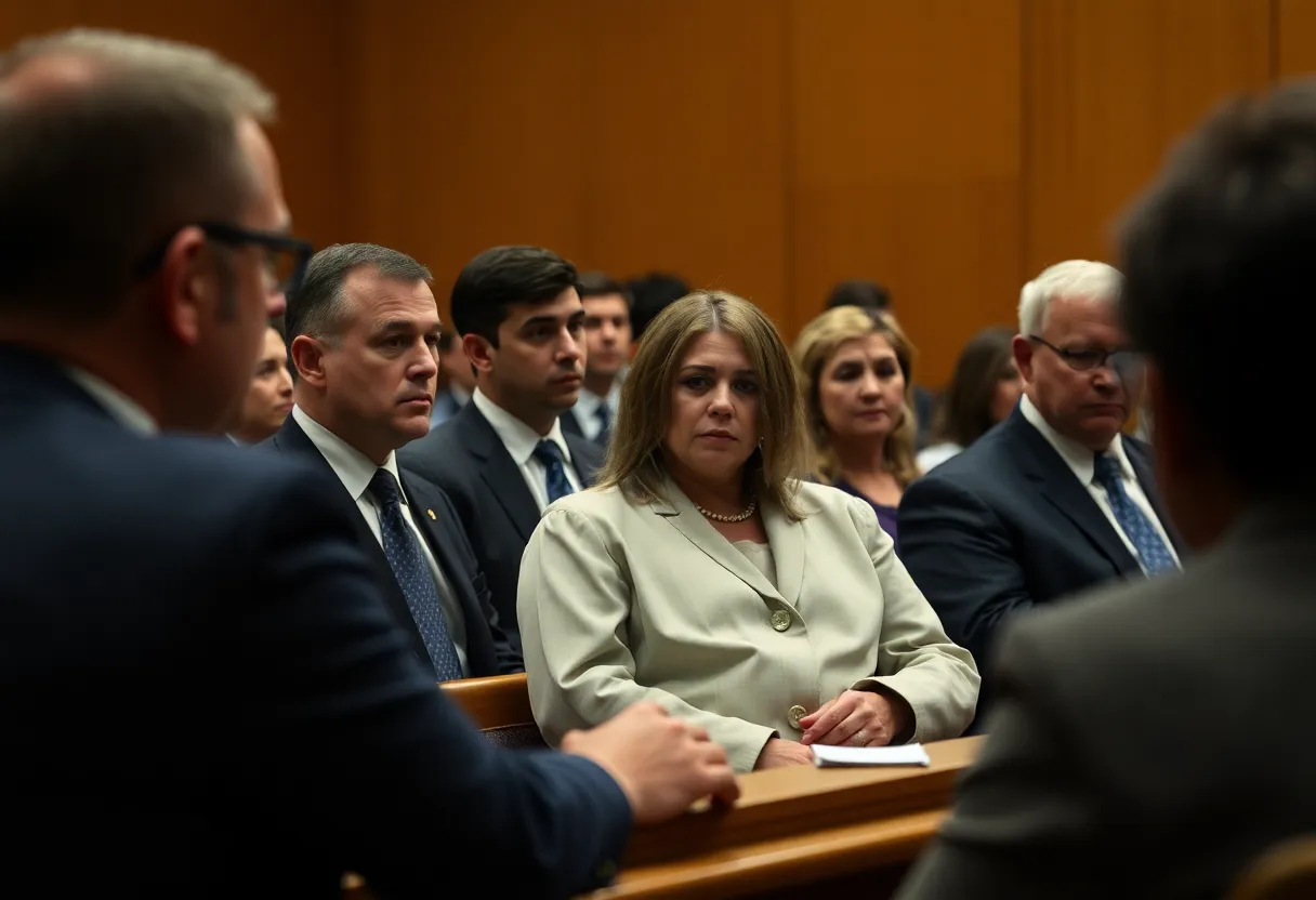 Courtroom scene depicting legal proceedings in a capital murder case