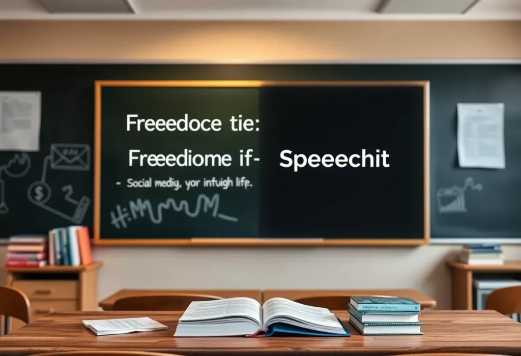 Classroom divided by a metaphorical barrier representing First Amendment rights