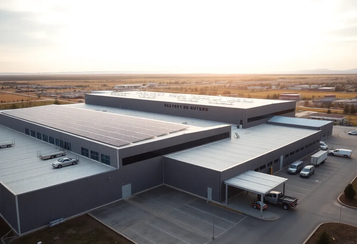 Manufacturing facility of GAF Energy with solar panels