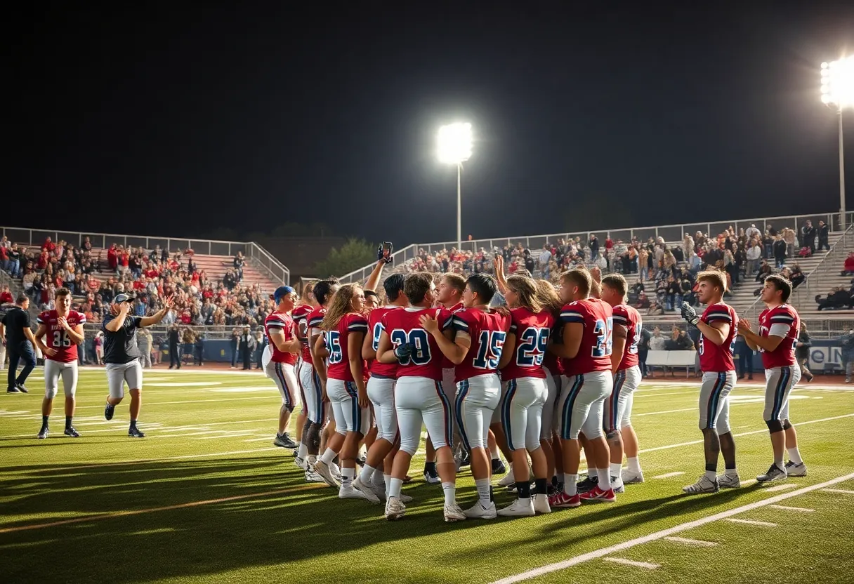 Georgetown Eagles football team celebrating on the field.