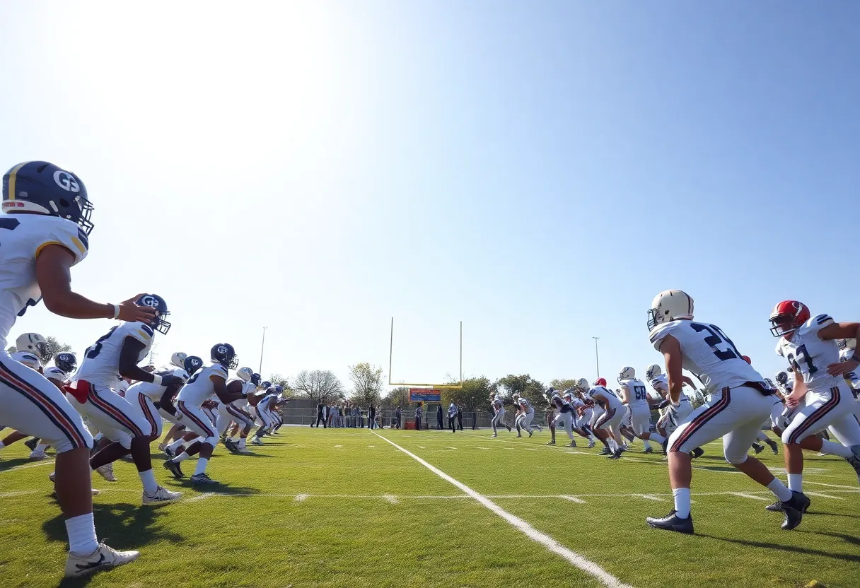 Georgetown Eagles competing against East View in a high school football match.