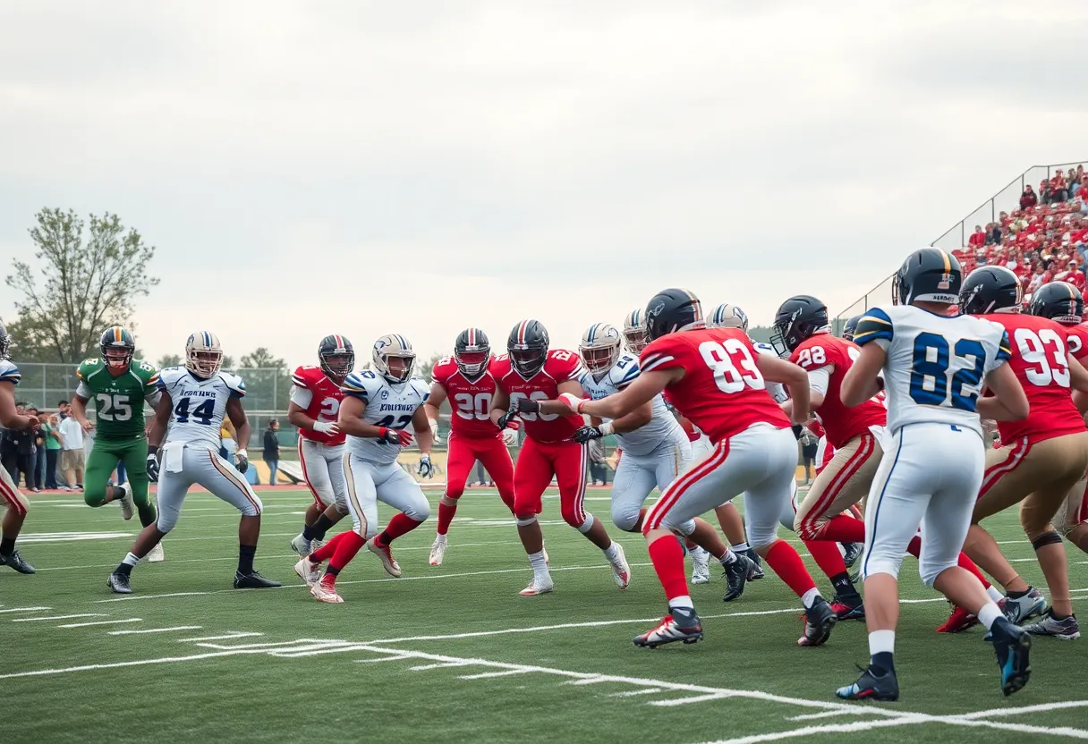 Georgetown Eagles celebrate their victory over the Rouse Raiders on the football field.