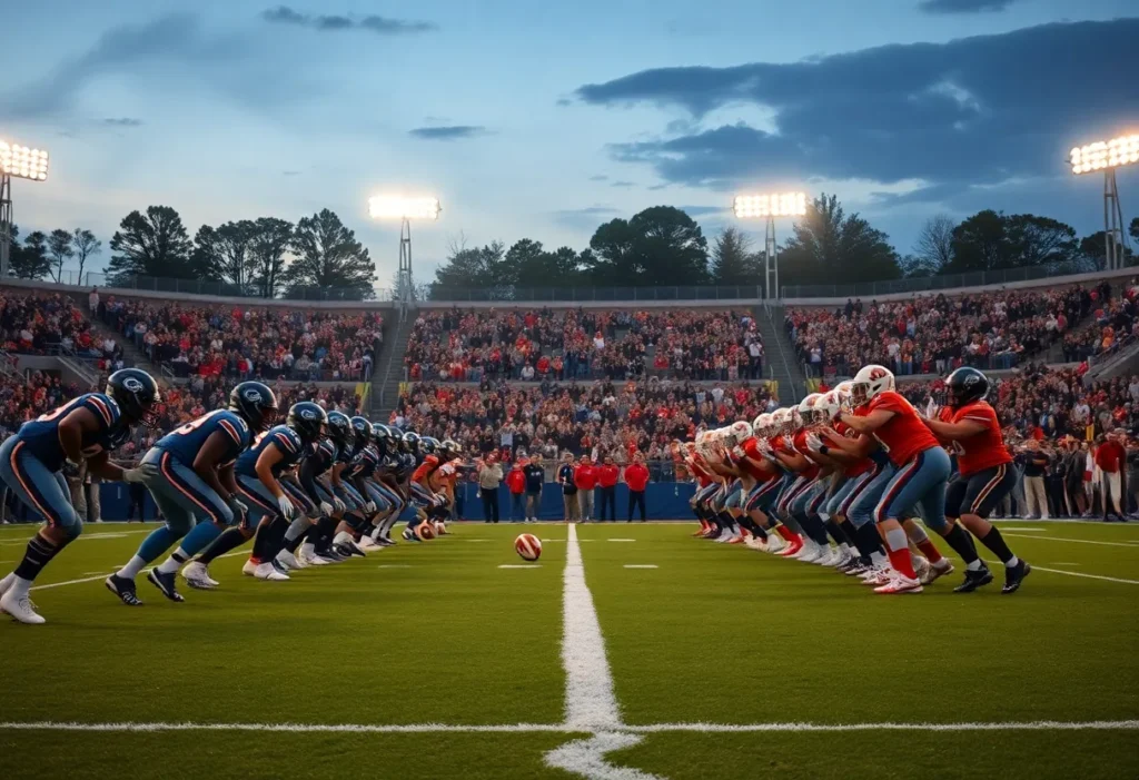 Georgetown Eagles and Glenn Grizzlies football teams on the field